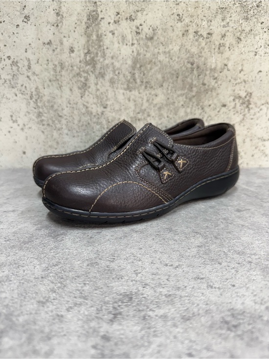 Clarks Shoes - Clarks Ashland Cove Brown Leather Comfort Slip On Shoes Womens 6.5